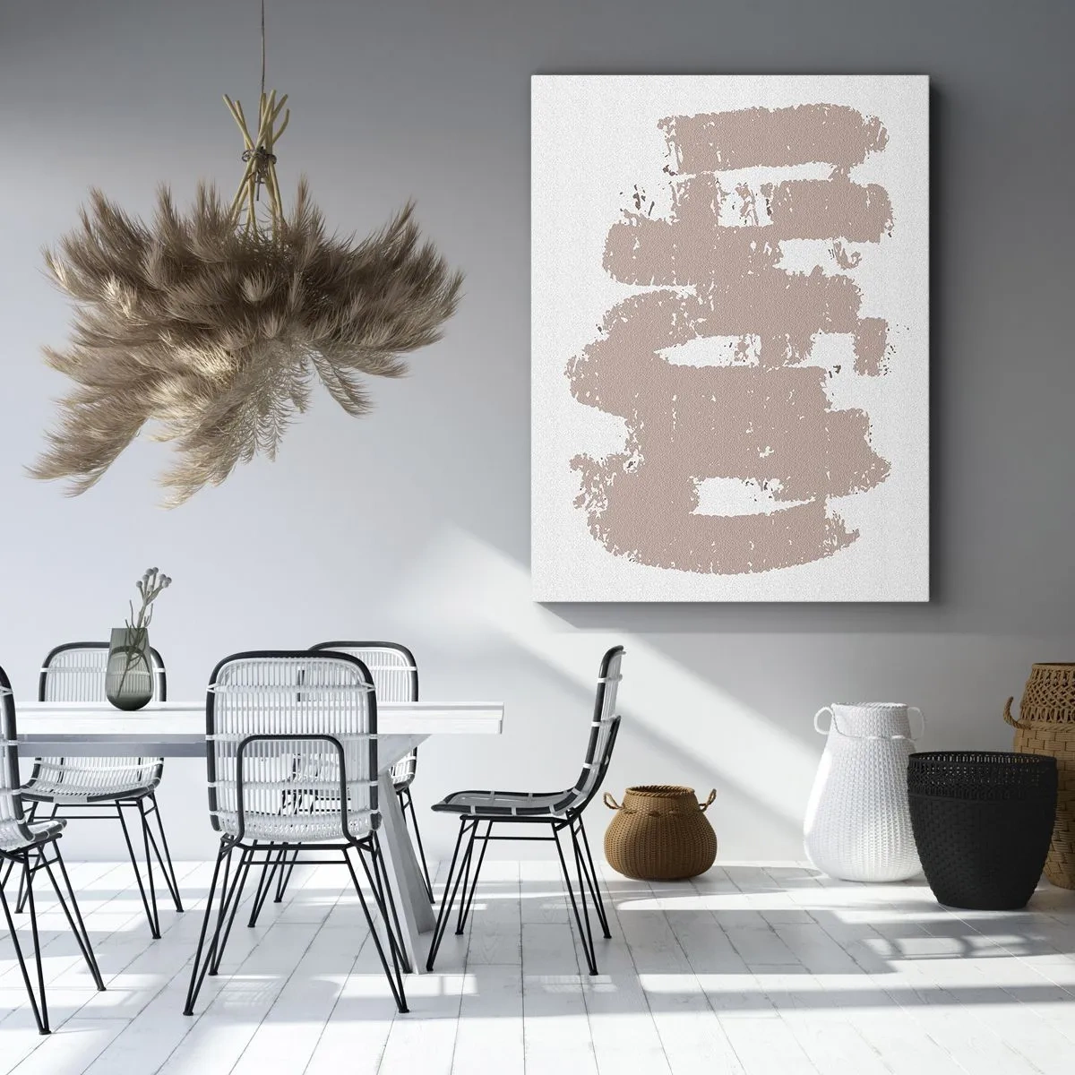 Quadro su tela - Stampe su Tela - Forme rosa tenui su uno sfondo chiaro - 50x70cm - Astrazione in un rosa mite - Decorazione murale moderna per soggiorno e camera da letto ARTTOR