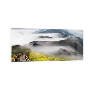Quadro su vetro - Avvolti di luce e nebbia - 100x40 cm