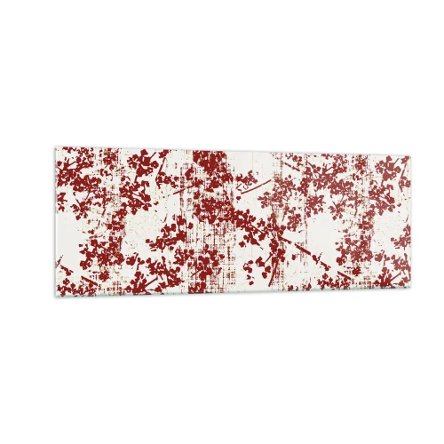 Quadro su vetro - Fiori rossi su sfondo bianco in stile artistico - 140x50cm - Come l'antico percalle - Decorazione murale moderna per soggiorno e camera da letto ARTTOR