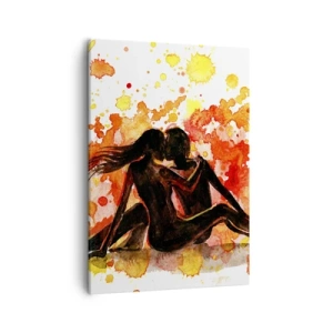Quadro su tela - Stampe su Tela - Un romantico dipinto ad acquerello raffigurante due persone dai colori caldi. - 50x70cm - E la luce fu - Decorazione murale moderna per soggiorno e camera da letto ARTTOR