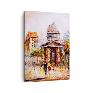 Quadro su tela - Stampe su Tela - Scena cittadina impressionista con un edificio storico - 50x70cm - Passeggiata a Parigi - Decorazione murale moderna per soggiorno e camera da letto ARTTOR