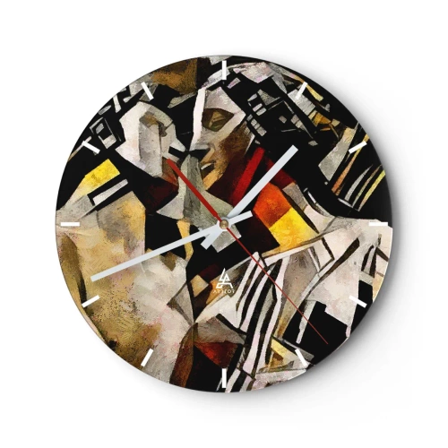Orologio da parete - Orologio in Vetro - Rappresentazione cubista di due figure in forme astratte - 30x30cm - Bacio di statue - Decorazione murale moderna per soggiorno, cucina e camera da letto ARTTOR
