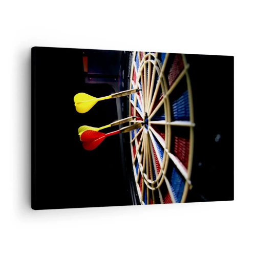 Quadro su tela - Stampe su Tela - Un bersaglio con freccette colpite su uno sfondo nero - 70x50cm - Dritto al centro - Decorazione murale moderna per soggiorno e camera da letto ARTTOR
