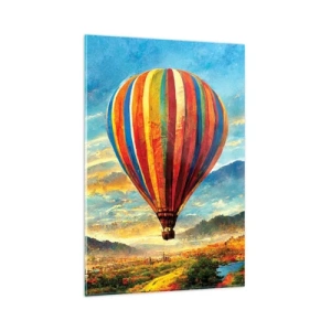Quadro su vetro - Un palloncino colorato sopra un paesaggio pittoresco - 80x120cm - Nel silenzio si vede meglio - Decorazione murale moderna per soggiorno e camera da letto ARTTOR