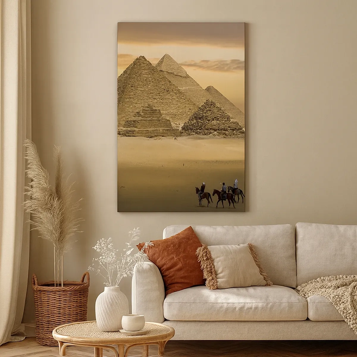 Quadro su tela - Stampe su Tela - Piramidi in Egitto al tramonto con cavalieri a cavallo - 50x70cm - Immutabili da migliaia di anni - Decorazione murale moderna per soggiorno e camera da letto ARTTOR