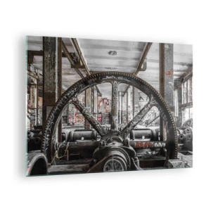 Quadro su vetro - Interno industriale storico con ruota dentata - 70x50cm - La vita segreta della fabbrica - Decorazione murale moderna per soggiorno e camera da letto ARTTOR