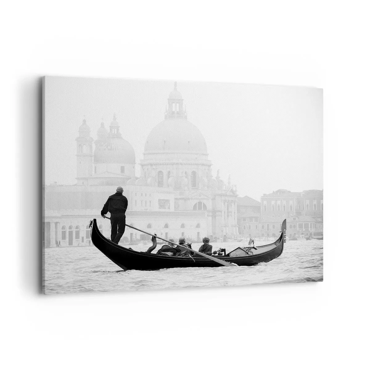 Quadro su tela - Stampe su Tela - Una gondola con la basilica sullo sfondo in bianco e nero - 100x70cm - Viaggio alla fonte della bellezza - Decorazione murale moderna per soggiorno e camera da letto ARTTOR