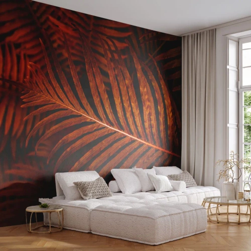 Fotomurali Premium Canvas - Il calore della vita - Astrazione, Foglie di palma, Pianta tropicale - 250x175 cm