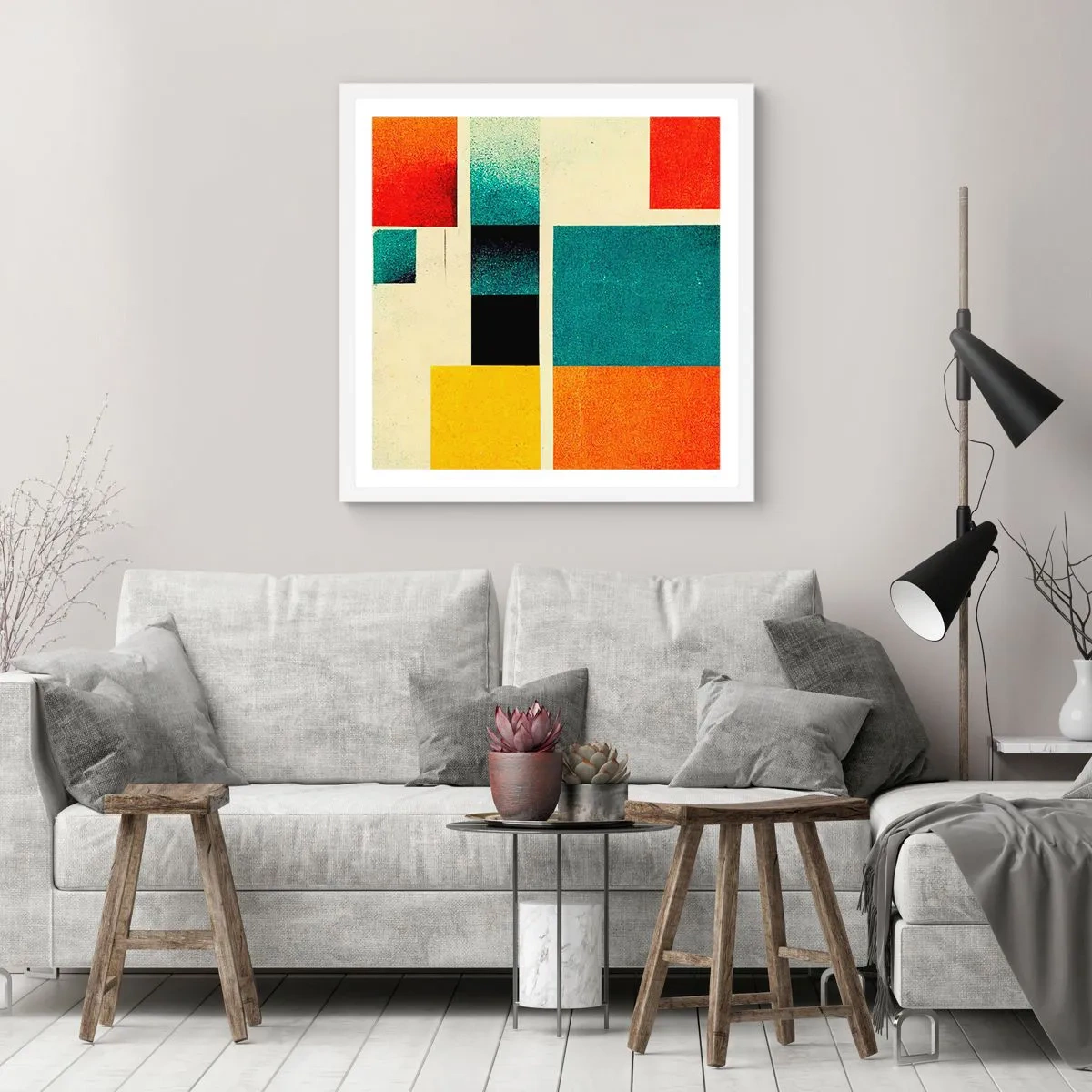 Poster in cornice bianca - Astrazione geometrica: energia buona - 50x50 cm