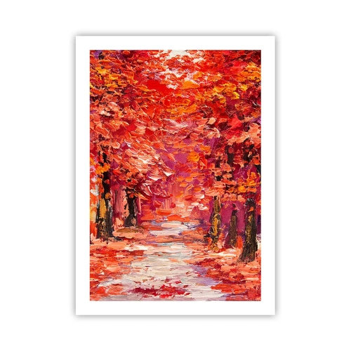 Poster - Un pittoresco vicolo autunnale nei toni del rosso - 50x70cm - Impressione d'autunno - Decorazione murale moderna per soggiorno e camera da letto ARTTOR