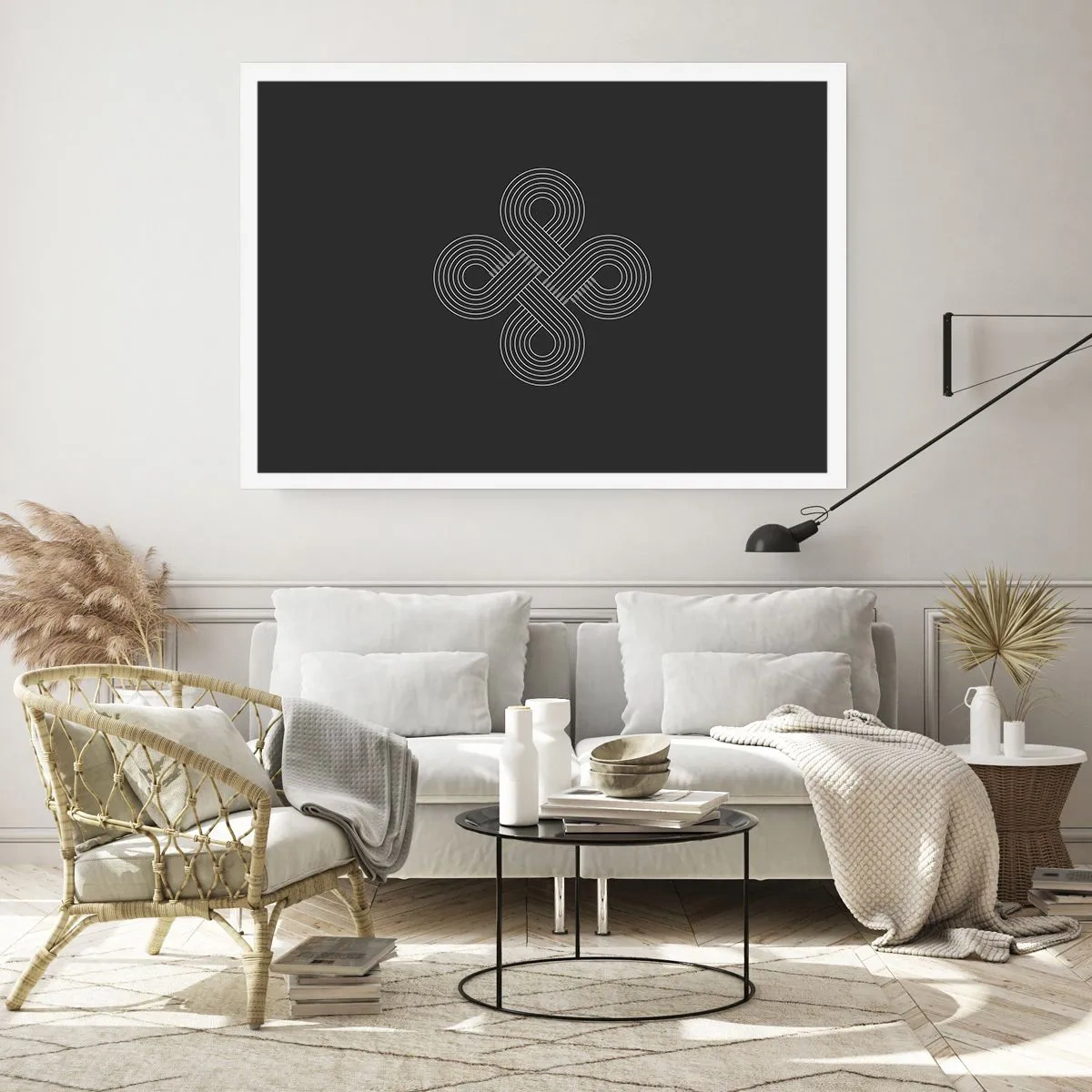 Poster - Motivo celtico in stile minimalista su sfondo nero - 100x70cm - Nello spirito celtico - Decorazione murale moderna per soggiorno e camera da letto ARTTOR