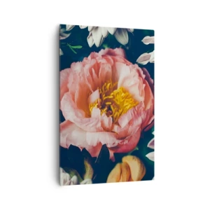 Quadro su tela - Stampe su Tela - Composizione floreale con peonia e crisantemi su sfondo scuro - 80x120cm - Con fasto barocco - Decorazione murale moderna per soggiorno e camera da letto ARTTOR