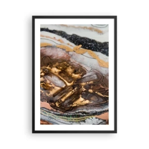 Poster in cornice nera - Un motivo astratto nei toni dell'oro, del nero e del bianco, ispirato alla natura. - 50x70cm - L'elemento della terra - Decorazione murale moderna per soggiorno e camera da letto ARTTOR