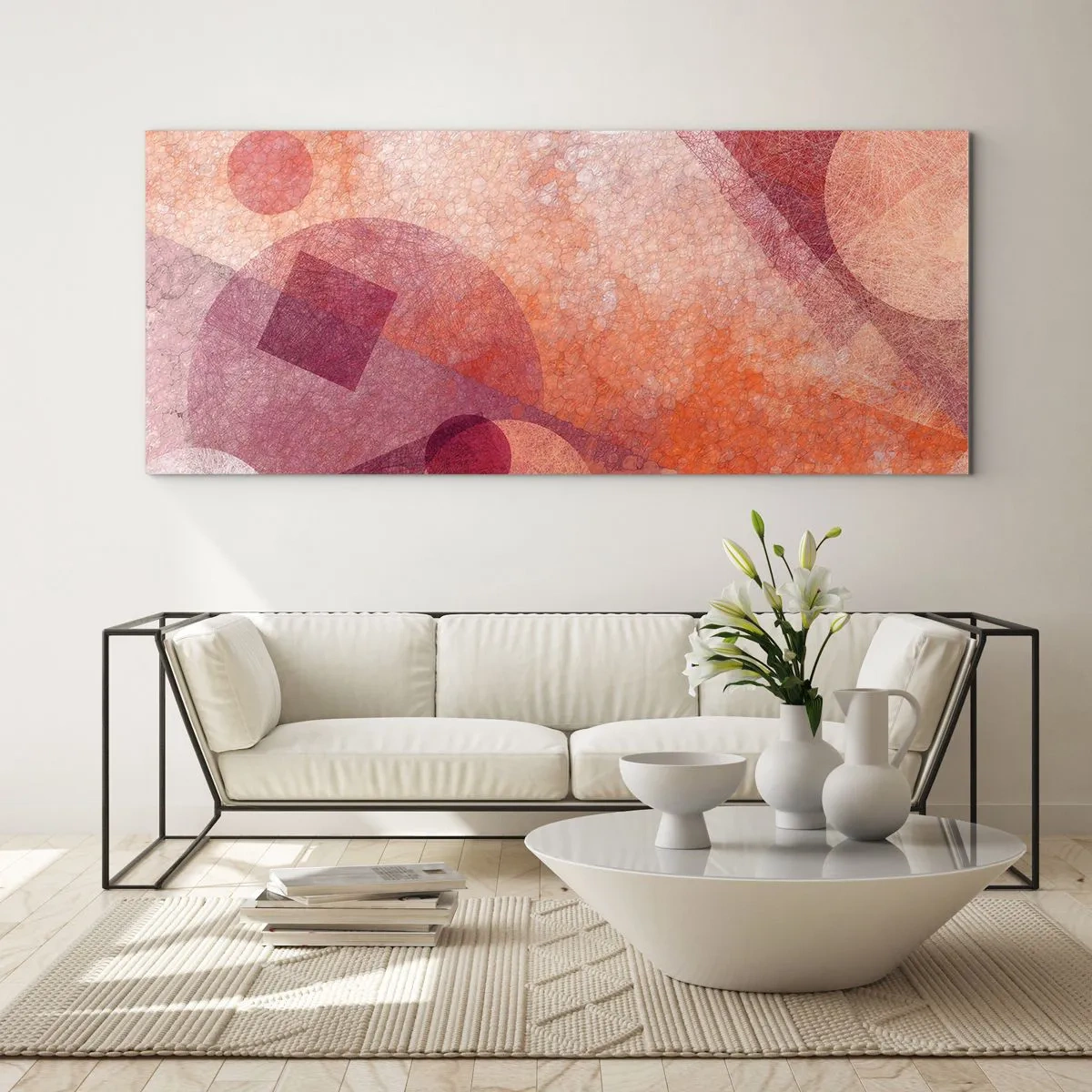 Quadro su vetro - Trasformazioni geometriche in rosa - 100x40 cm