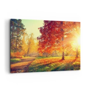 Quadro su tela - Stampe su Tela - Parco autunnale illuminato dalla luce del sole - 120x80cm - Rosso è bello - Decorazione murale moderna per soggiorno e camera da letto ARTTOR