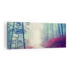 Quadro su tela - Stampe su Tela - Un magico sentiero nel bosco circondato da alberi e nebbia - 120x50cm - Come è bello alzarsi all'alba - Decorazione murale moderna per soggiorno e camera da letto ARTTOR