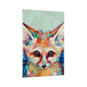 Quadro su vetro - Un ritratto colorato di una volpe fennec nello stile della pittura espressiva. - 70x100cm - Siete pronti per me? - Decorazione murale moderna per soggiorno e camera da letto ARTTOR