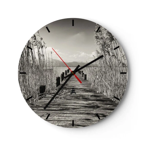 Orologio da parete - Orologio in Vetro - Un ponte di legno tra l'erba che conduce al lago - 30x30cm - Nel silenzio dell'erba - Decorazione murale moderna per soggiorno, cucina e camera da letto ARTTOR