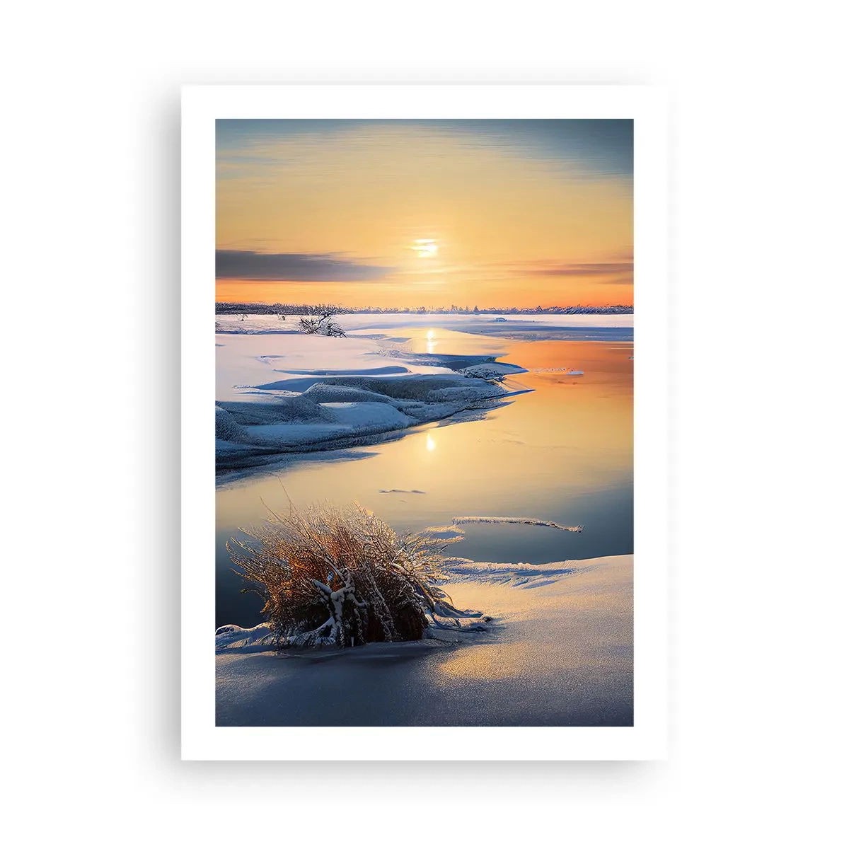 Poster - Paesaggio invernale con un fiume al tramonto - 50x70cm - Tramonto invernale - Decorazione murale moderna per soggiorno e camera da letto ARTTOR