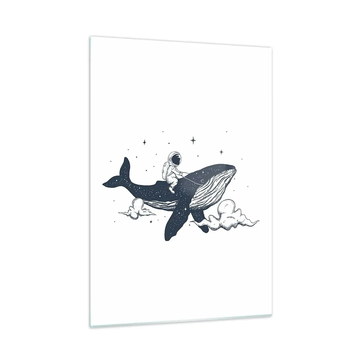 Quadro su vetro - Astronauta a cavallo di una balena tra stelle e nuvole - 50x70cm - Avventura nello spazio - Decorazione murale moderna per soggiorno e camera da letto ARTTOR