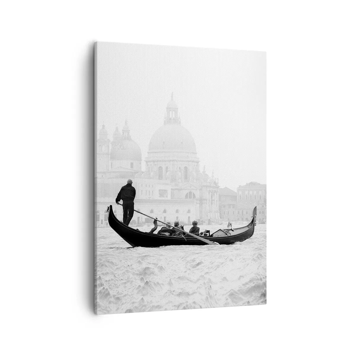 Quadro su tela - Stampe su Tela - Una gondola con la basilica sullo sfondo in bianco e nero - 50x70cm - Viaggio alla fonte della bellezza - Decorazione murale moderna per soggiorno e camera da letto ARTTOR