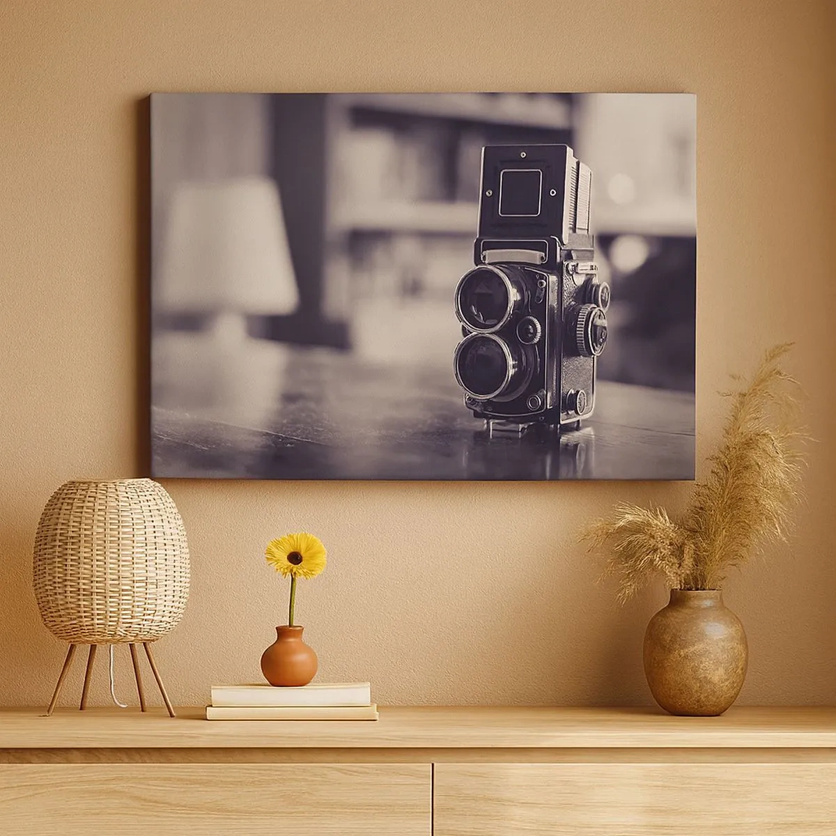 Quadro su tela - Stampe su Tela - Macchina fotografica antica in bianco e nero - 70x50cm - La magia delle vecchie fotografie - Decorazione murale moderna per soggiorno e camera da letto ARTTOR