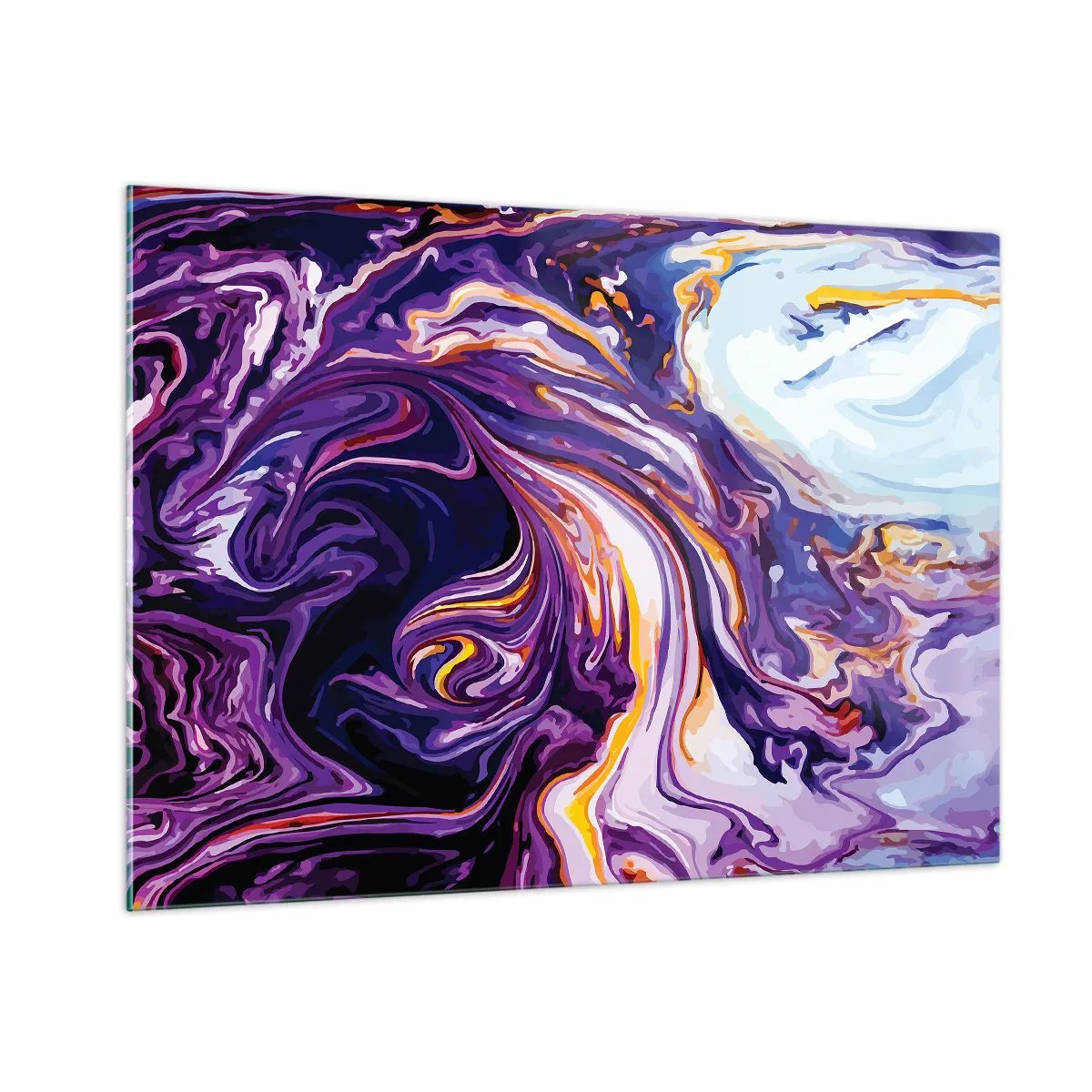 Quadro su vetro - Motivo astratto nei toni del viola e del bianco con linee dinamiche - 100x70cm - Curvatura dello spazio in viola - Decorazione murale moderna per soggiorno e camera da letto ARTTOR