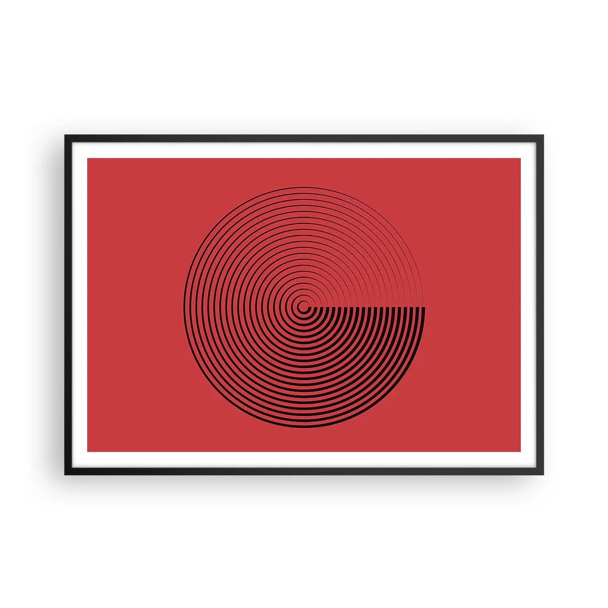 Poster in cornice nera - Cerchi concentrici su sfondo rosso - 100x70cm - Movimento circolare - Decorazione murale moderna per soggiorno e camera da letto ARTTOR