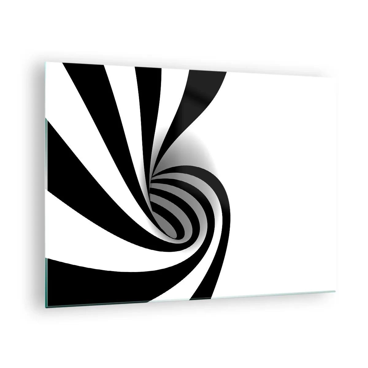 Quadro su vetro - Spirale astratta in bianco e nero dalla forma dinamica - 70x50cm - Eppur si muove - Decorazione murale moderna per soggiorno e camera da letto ARTTOR
