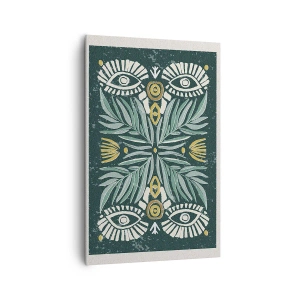 Quadro su tela - Stampe su Tela - Motivo vegetale simmetrico su sfondo verde - 80x120cm - Geometrie di arte popolare - Decorazione murale moderna per soggiorno e camera da letto ARTTOR
