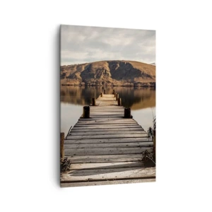 Quadro su tela - Stampe su Tela - Un molo di legno su un lago circondato da pittoresche colline - 80x120cm - Paesaggio nel silenzio - Decorazione murale moderna per soggiorno e camera da letto ARTTOR
