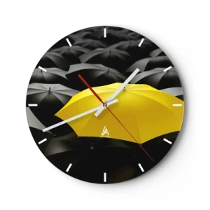 Orologio da parete - Orologio in Vetro - Un ombrello giallo che si staglia sullo sfondo nero - 30x30cm - Addio tristezza - Decorazione murale moderna per soggiorno, cucina e camera da letto ARTTOR