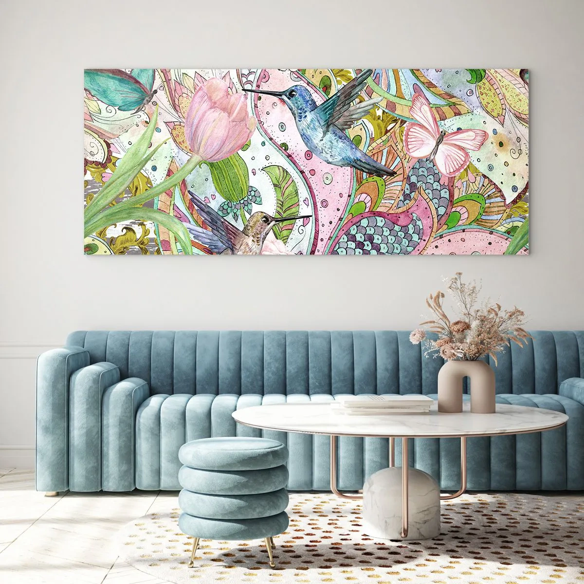 Quadro su vetro - Intrecciate nei rami - 100x40 cm