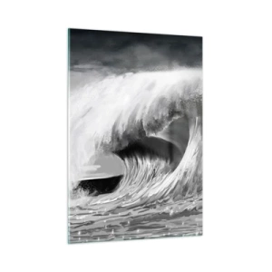 Quadro su vetro - Un'onda potente catturata in un'estetica in bianco e nero - 50x70cm - La furia dell'oceano - Decorazione murale moderna per soggiorno e camera da letto ARTTOR