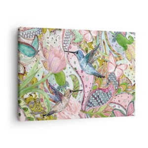 Quadro su tela - Stampe su Tela - Colibrì e farfalle colorati tra le piante - 70x50cm - Intrecciate nei rami - Decorazione murale moderna per soggiorno e camera da letto ARTTOR