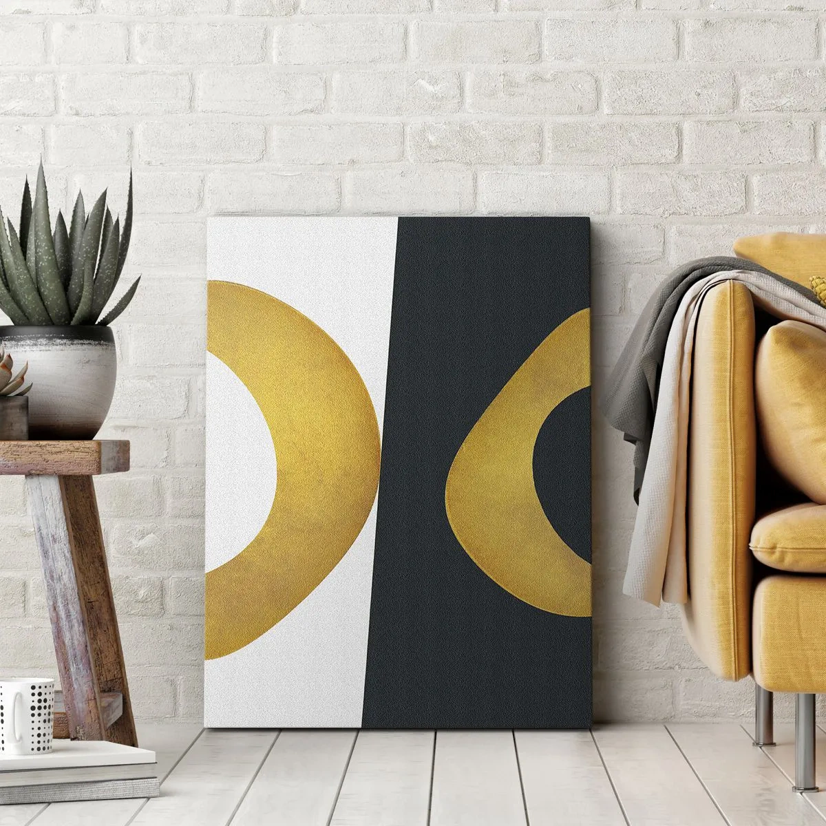 Quadro su tela - Stampe su Tela - Forme geometriche in oro su sfondo bianco e scuro - 50x70cm - Iniziamo dall'oro - Decorazione murale moderna per soggiorno e camera da letto ARTTOR