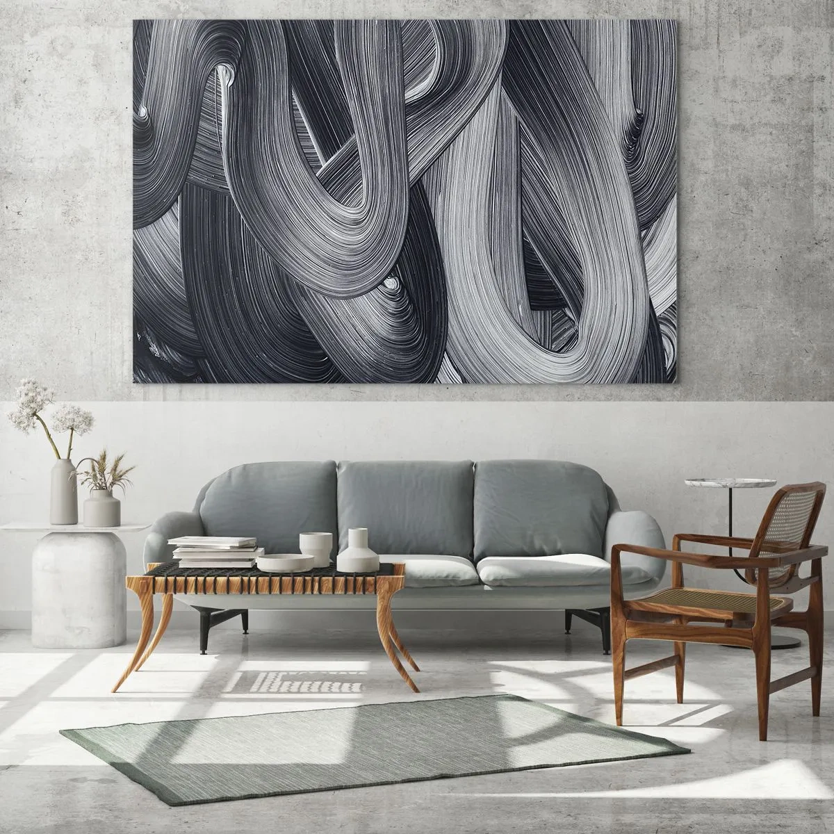 Quadro su vetro - Astrazione in bianco e nero con pennellate dinamiche. - 140x50cm - La fluidità della realtà - Decorazione murale moderna per soggiorno e camera da letto ARTTOR