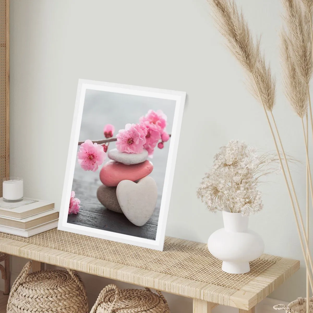 Poster in cornice bianca - Serenità con fiori di ciliegio - 30x40 cm