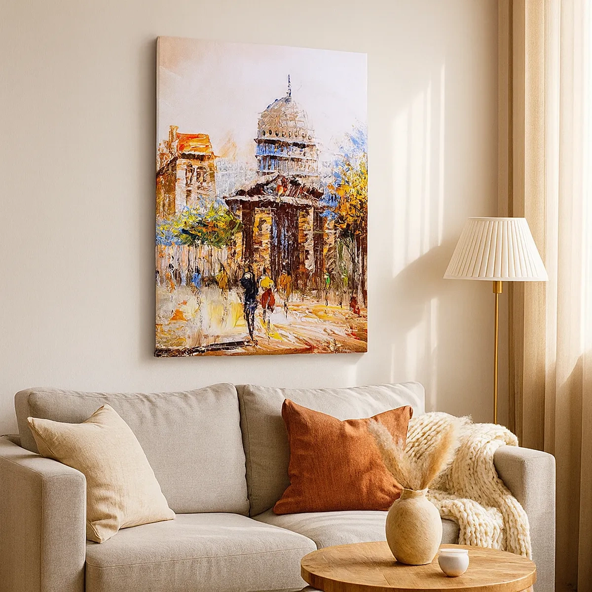 Quadro su tela - Stampe su Tela - Scena cittadina impressionista con un edificio storico - 50x70cm - Passeggiata a Parigi - Decorazione murale moderna per soggiorno e camera da letto ARTTOR