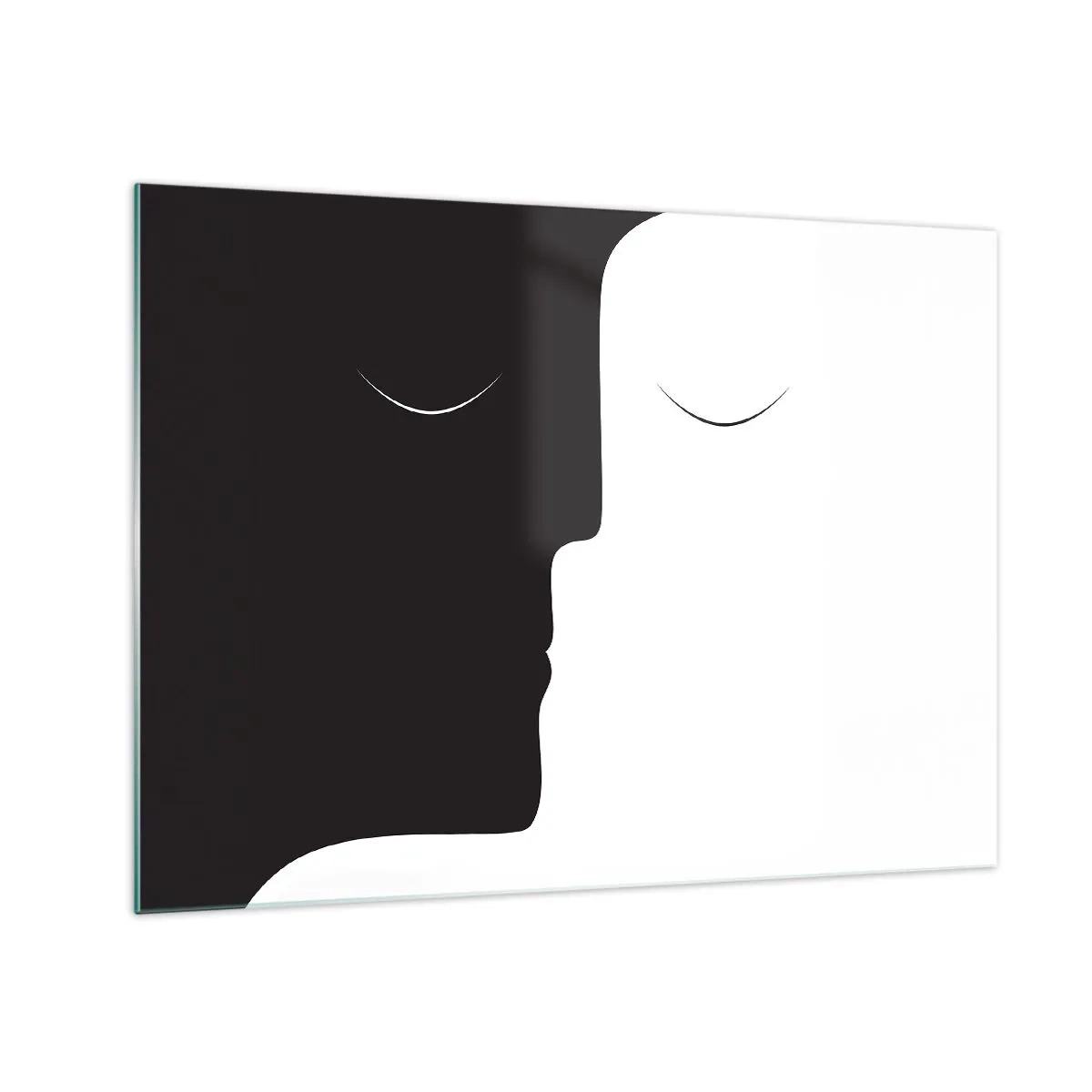Quadro su vetro - Volti minimalisti in bianco e nero che formano un'unità - 70x50cm - Unità degli opposti - Decorazione murale moderna per soggiorno e camera da letto ARTTOR