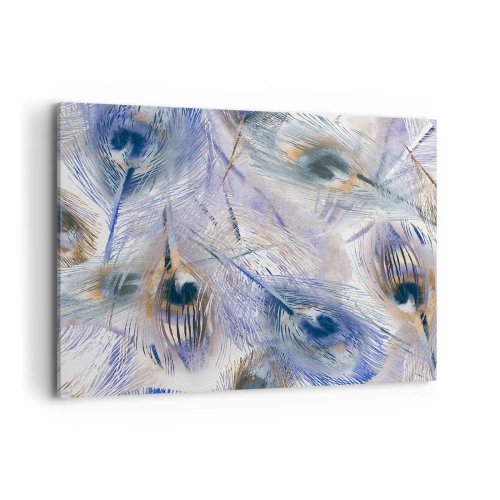 Quadro su tela - Stampe su Tela - Un motivo con piume di pavone nei toni del blu e dell'oro - 100x70cm - Composizione a occhio di pavone - Decorazione murale moderna per soggiorno e camera da letto ARTTOR