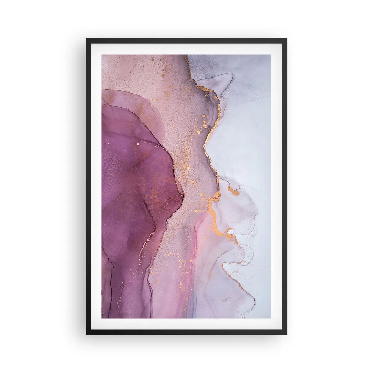 Poster in cornice nera - Onde di lilla e viola - 61x91 cm