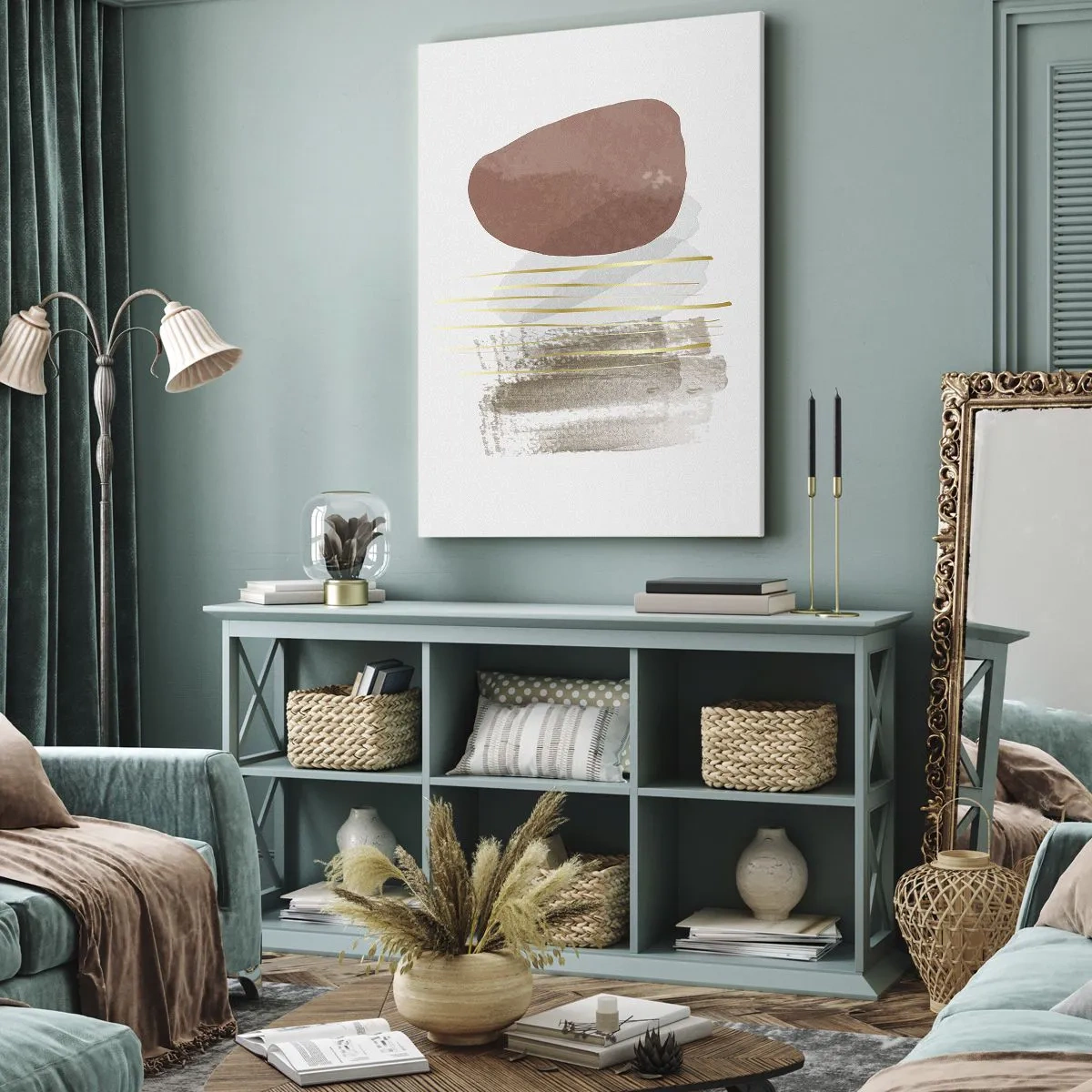 Quadro su tela - Stampe su Tela - Composizione astratta nei toni del beige e dell'oro - 50x70cm - Colonnato astratto - Decorazione murale moderna per soggiorno e camera da letto ARTTOR