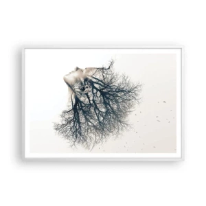 Poster in cornice bianca - In ascolto del sussurro dell'albero - 100x70 cm