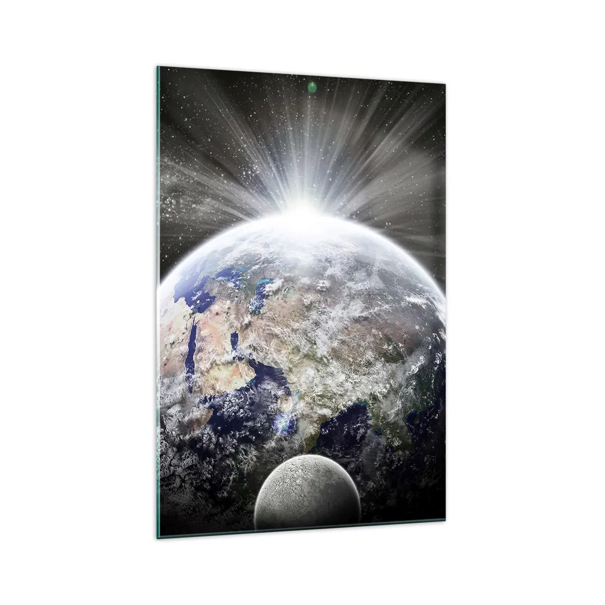 Quadro su vetro - Terra e Luna illuminate dal bagliore dello spazio - 70x100cm - In pieno splendore - Decorazione murale moderna per soggiorno e camera da letto ARTTOR