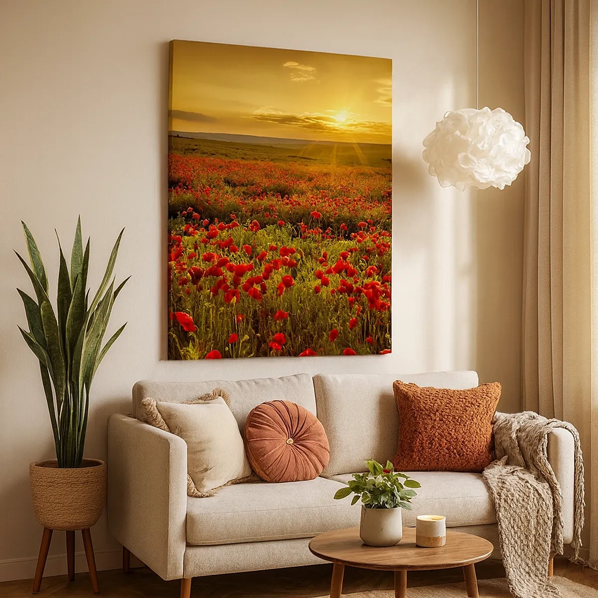 Quadro su tela - Stampe su Tela - Un campo di papaveri rossi al chiarore del sole al tramonto - 50x70cm - Tra il fruscio delle erbe, in un'esplosione di fiori - Decorazione murale moderna per soggiorno e camera da letto ARTTOR
