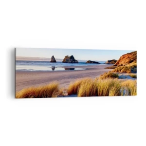 Quadro su tela - Stampe su Tela - Una spiaggia pittoresca con vista sulle rocce e sul mare al tramonto - 140x50cm - Per i cercatori di pace - Decorazione murale moderna per soggiorno e camera da letto ARTTOR