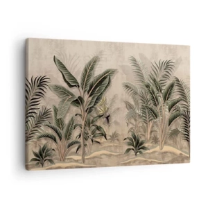 Quadro su tela - Stampe su Tela - Palme e vegetazione tropicale nei toni del verde su sfondo beige - 70x50cm - Incisione in stile coloniale - Decorazione murale moderna per soggiorno e camera da letto ARTTOR