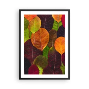 Poster in cornice nera - Foglie colorate nelle tonalità del verde, arancione e rosso disposte a mosaico - 50x70cm - Mosaico autunnale - Decorazione murale moderna per soggiorno e camera da letto ARTTOR