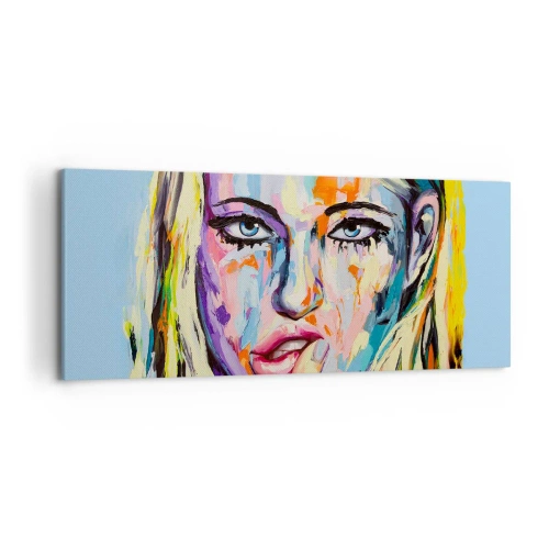 Quadro su tela - Stampe su Tela - Ritratto colorato di una donna in stile astratto - 120x50cm - Guardala dritto negli occhi - Decorazione murale moderna per soggiorno e camera da letto ARTTOR